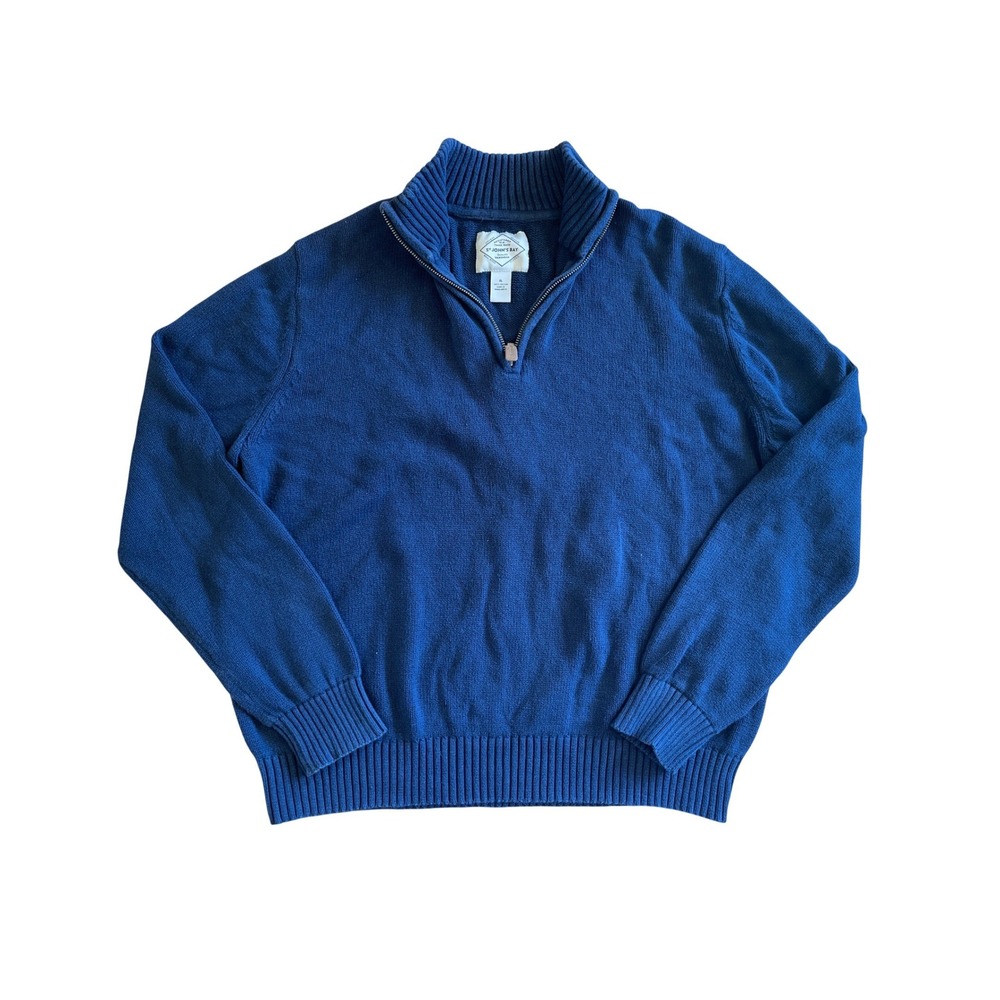 St Johns Bay Mens XL Navy Blue Cotton Quarter Zip Pullover Sweater Mock Neck